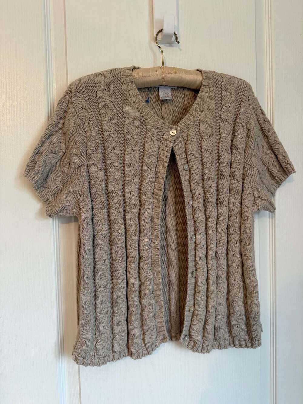 Cherokee Cable-Knit Short Sleeve Cardigan Size XL Beige